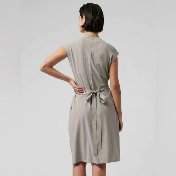 Athleta Newport Wrap Dress City Stripe Black/Sea Salt Medium - Picture 3 of 13